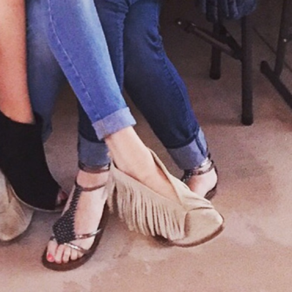 Light Tan Fringe Booties